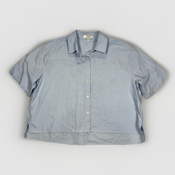 AYR Women's The Book Club Cropped Button Down Top Oxford Blue Womens Size L - Picture 2 of 7